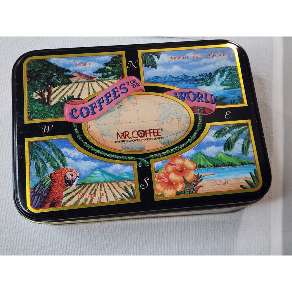Mr. Coffee Vintage Tin With Sewing Notions Bundle Coffees of the World Retro